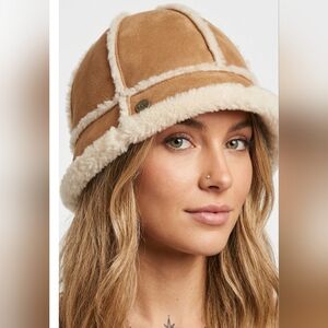 UGG Chestnut Suede & Shearling Trim Bucket Hat
